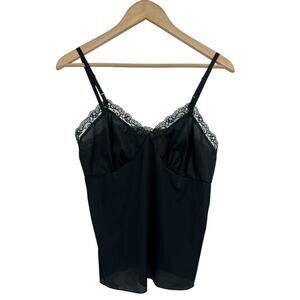 Vintage Deena Black Nylon Lace Trim Camisole Slip 36 Made In USA